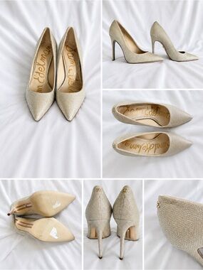 Sam Edelman Glitter Pointed Toe Stiletto Pumps in Champagne